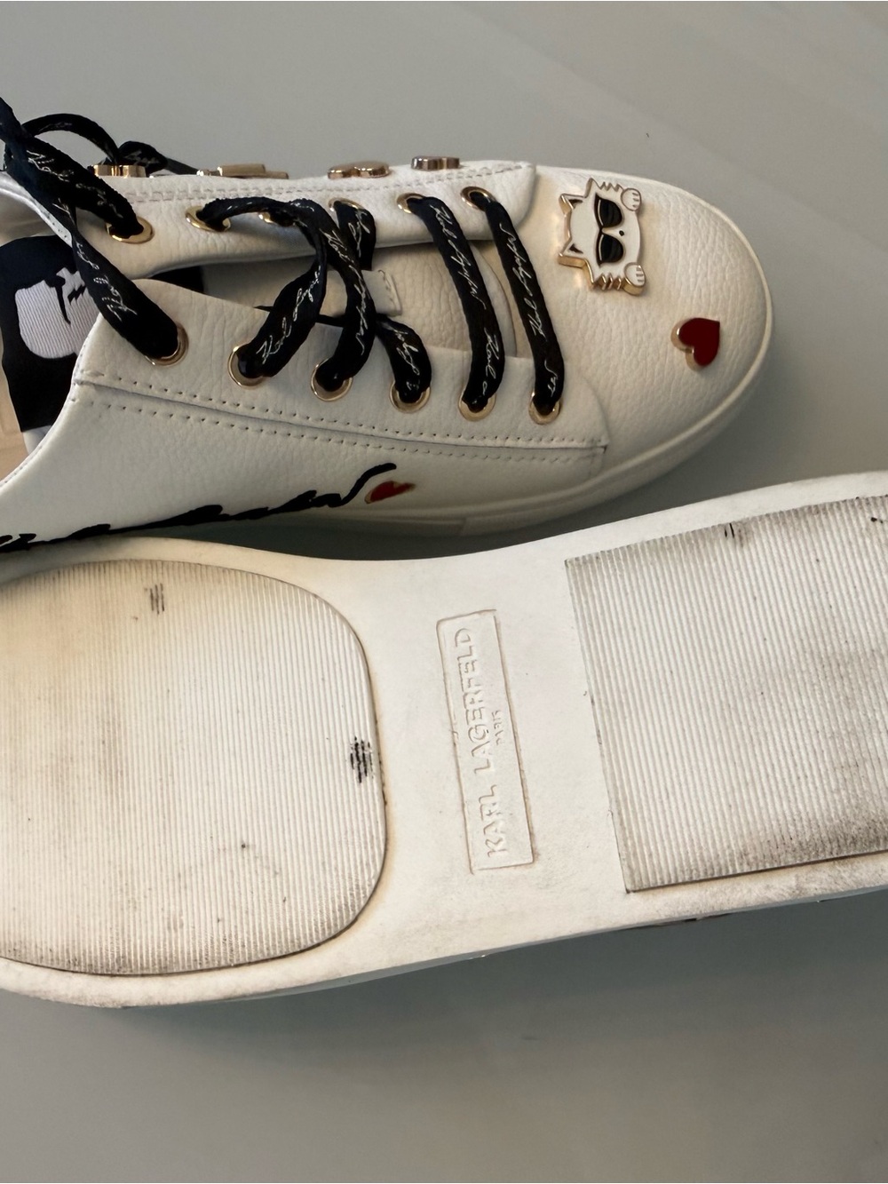 Karl Lagerfeld Sneakers Size 38.5 White Leather K Ikonik Charm Shoes - Picture 12 of 14